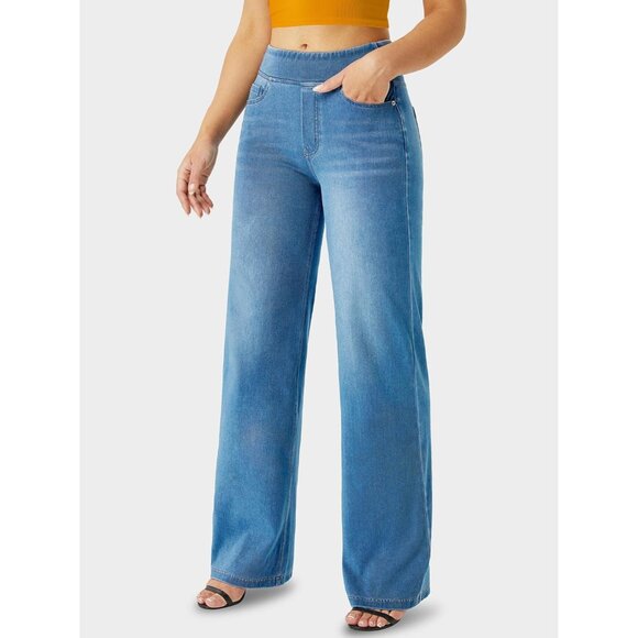 Wide Leg Jeans Women High Waisted Loose Fit Stretch Denim Casual Pants - Picture 3 of 6